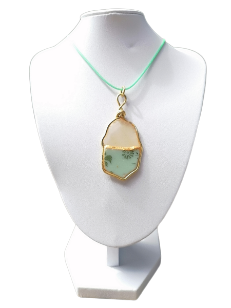 (Reserved) Emerald Blue ceramic + Frosted Sea Glass 