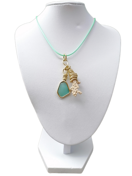 Okinawa white coral + turquoise frosted sea glass 