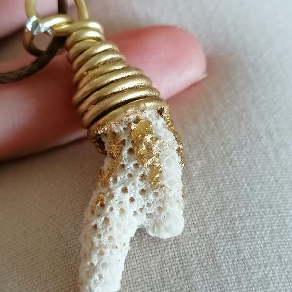 White raw coral from Okinawa wrapped in golden wire!